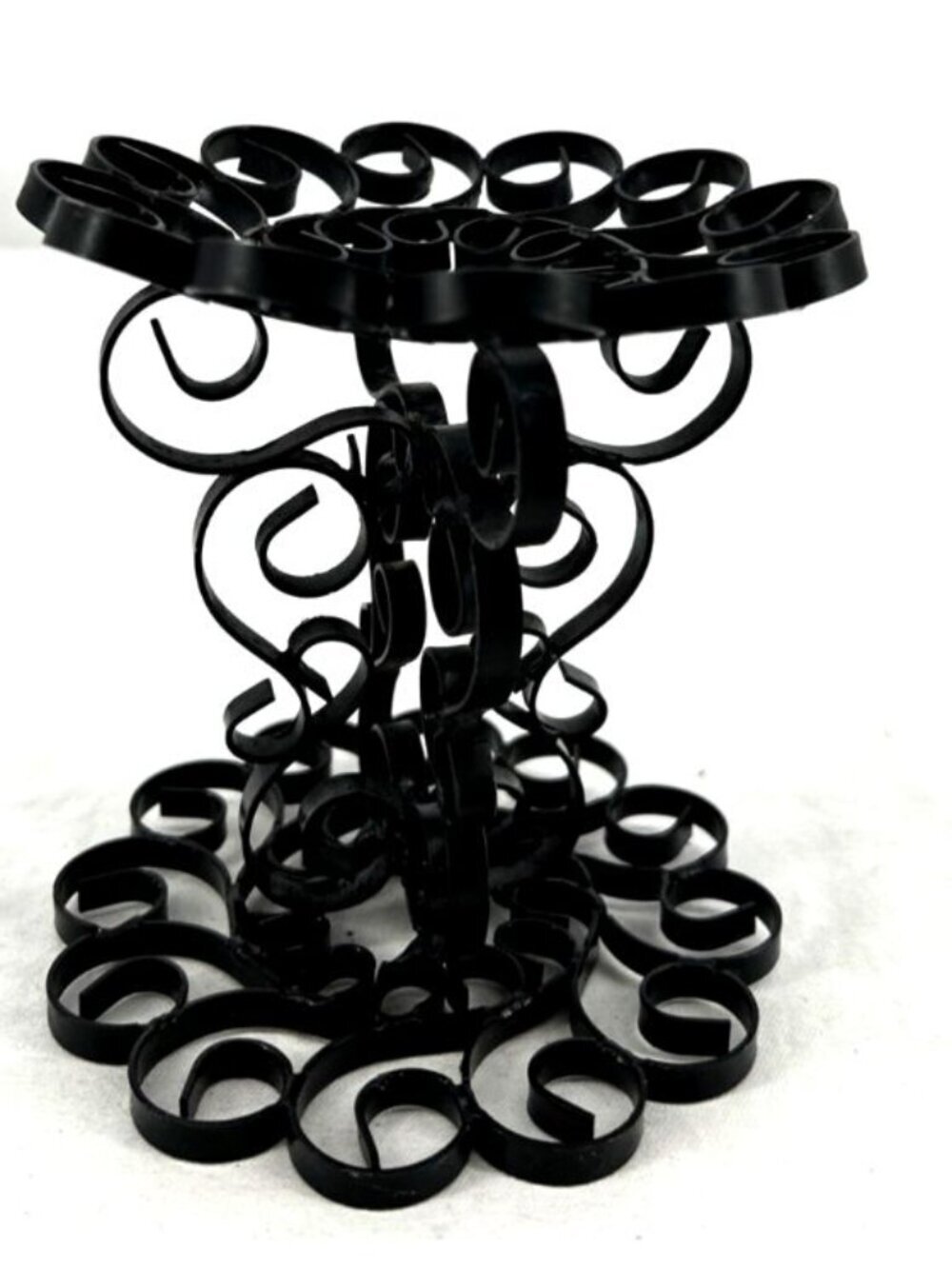 Black Wrought Iron Candleholder Metal Swirl Scroll 5" Vintage